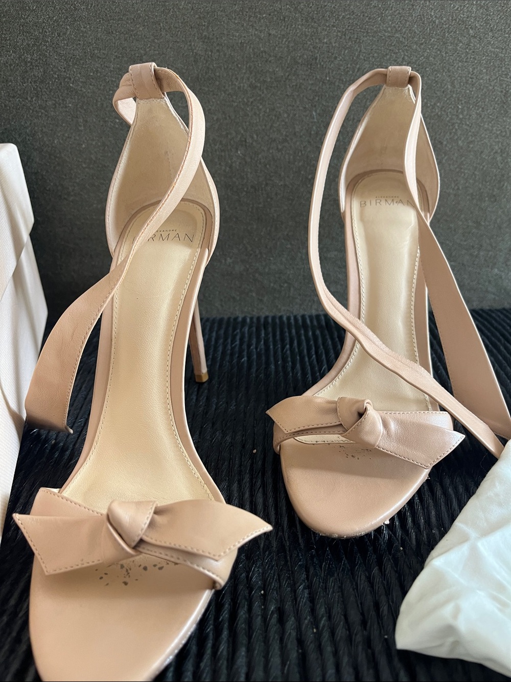 Alexandre Birman Clarita Nude Bow Ankle-Tie Stiletto heels - Size 38 w/box & bag